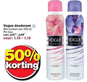Aanbiedingen Vogue deodorant - Vogue - Geldig van 23/09/2015 tot 29/09/2015 bij Hoogvliet