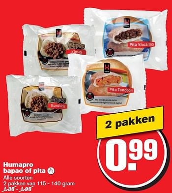 Aanbiedingen Humapro bapao of pita - Humapro - Geldig van 23/09/2015 tot 29/09/2015 bij Hoogvliet