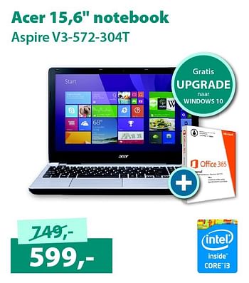 Aanbiedingen Acer 15,6`` notebook aspire v3-572-304t - Acer - Geldig van 07/09/2015 tot 30/09/2015 bij Alternate