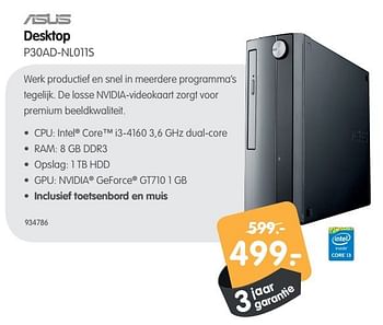 Aanbiedingen Asus desktop p30ad-nl011s - Asus - Geldig van 18/09/2015 tot 04/10/2015 bij MyCom