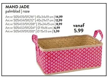 Aanbiedingen Mand jade palmblad | roze - Huismerk - Xenos - Geldig van 19/09/2015 tot 02/10/2015 bij Xenos