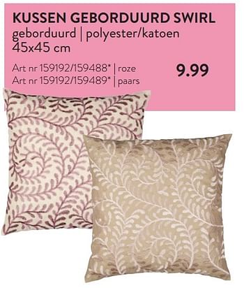 Aanbiedingen Kussen geborduurd swirl geborduurd | polyester-katoen - Huismerk - Xenos - Geldig van 19/09/2015 tot 02/10/2015 bij Xenos