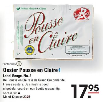 Aanbiedingen Oester pousse en claire - Fonteneau - Geldig van 17/09/2015 tot 05/10/2015 bij Sligro