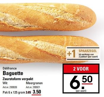 Aanbiedingen Délifrance baguette zuurstofarm verpakt - Delifrance - Geldig van 17/09/2015 tot 05/10/2015 bij Sligro