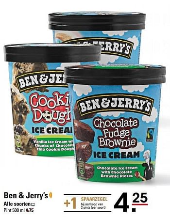 Aanbiedingen Ben + jerry`s soorten - Ben&amp;Jerry's - Geldig van 17/09/2015 tot 05/10/2015 bij Sligro