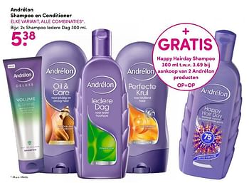 Aanbiedingen 2x shampoo iedere dag - Andrelon - Geldig van 21/09/2015 tot 04/10/2015 bij da