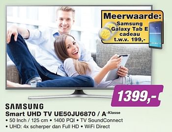 Aanbiedingen Samsung smart uhd tv ue50ju6870 - a-klasse - Samsung - Geldig van 21/09/2015 tot 04/10/2015 bij ElectronicPartner