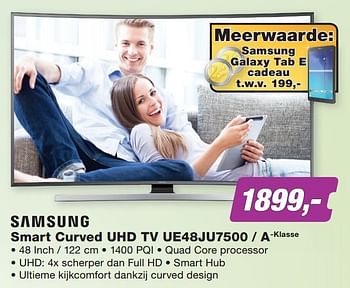Aanbiedingen Samsung smart curved uhd tv ue48ju7500 - a-klasse - Samsung - Geldig van 21/09/2015 tot 04/10/2015 bij ElectronicPartner