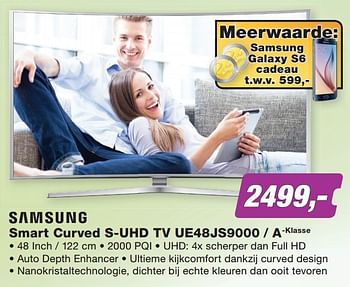 Aanbiedingen Samsung smart curved s-uhd tv ue48js9000 - a-klasse - Samsung - Geldig van 21/09/2015 tot 04/10/2015 bij ElectronicPartner