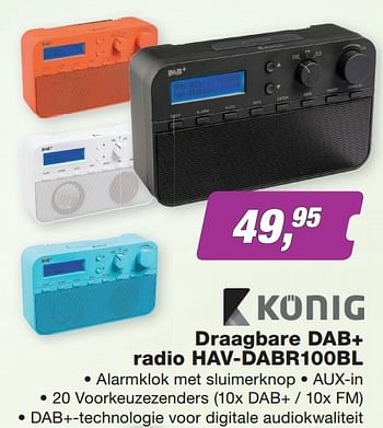 Aanbiedingen Konig electronics draagbare dab+ radio hav-dabr100bl - Konig Electronic - Geldig van 21/09/2015 tot 04/10/2015 bij ElectronicPartner