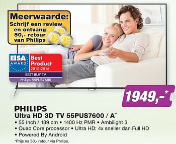 Aanbiedingen Philips ultra hd 3d tv 55pus7600 - a+ - Philips - Geldig van 21/09/2015 tot 04/10/2015 bij ElectronicPartner