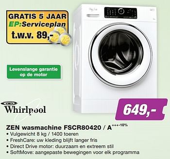 Aanbiedingen Whirlpool zen wasmachine fscr80420 - a+++-10% - Whirlpool - Geldig van 21/09/2015 tot 04/10/2015 bij ElectronicPartner
