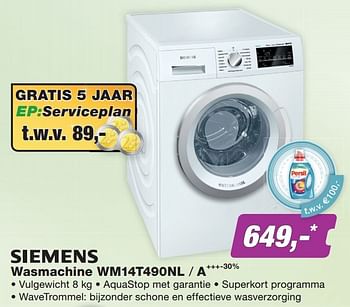 Aanbiedingen Siemens wasmachine wm14t490nl - a+++-30% - Siemens - Geldig van 21/09/2015 tot 04/10/2015 bij ElectronicPartner