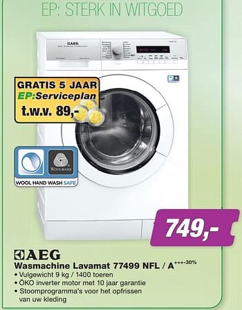 Aanbiedingen Aeg wasmachine lavamat 77499 nfl - a+++-30% - AEG - Geldig van 21/09/2015 tot 04/10/2015 bij ElectronicPartner