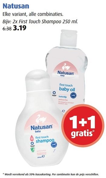Aanbiedingen 2x first touch shampoo - Natusan - Geldig van 21/09/2015 tot 04/10/2015 bij Uw eigen drogist