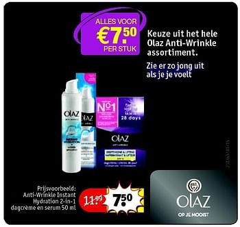 Aanbiedingen Anti-wrinkle instant hydration 2-in-1 dagcrème en serum - Olaz - Geldig van 22/09/2015 tot 04/10/2015 bij Kruidvat