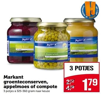 Aanbiedingen Markant groenteconserven, appelmoes of compote - Markant - Geldig van 21/09/2015 tot 27/09/2015 bij Coop