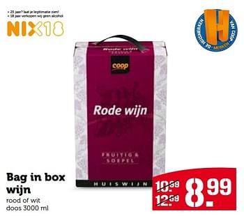 Aanbiedingen Bag in box wijn - Rode wijnen - Geldig van 21/09/2015 tot 27/09/2015 bij Coop