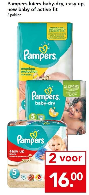 Aanbiedingen Pampers luiers baby-dry, easy up, new baby of active fit - Pampers - Geldig van 27/09/2015 tot 03/10/2015 bij Deen Supermarkten