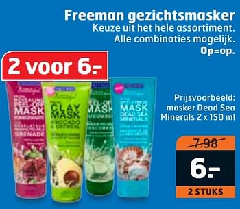 Aanbiedingen Masker dead sea minerals freeman gezichtsmasker - Freeman - Geldig van 29/09/2015 tot 04/10/2015 bij Trekpleister