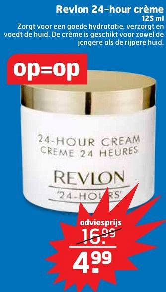 Aanbiedingen Revlon 24-hour crème - Revlon - Geldig van 29/09/2015 tot 04/10/2015 bij Trekpleister
