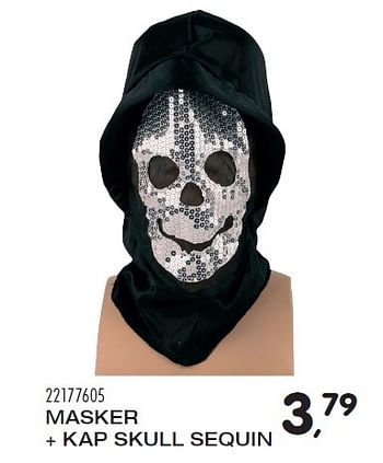 Aanbiedingen Masker + kap skull sequin - Huismerk - Supra Bazar - Geldig van 29/09/2015 tot 03/11/2015 bij Supra Bazar