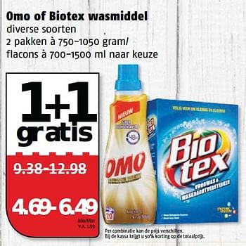 Aanbiedingen Omo of biotex wasmiddel - Huismerk Poiesz - Geldig van 28/09/2015 tot 04/10/2015 bij Poiesz