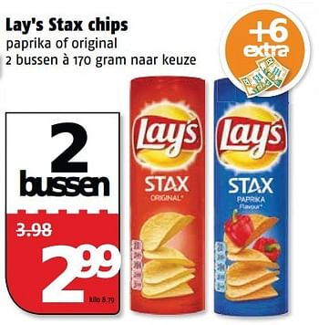 Aanbiedingen Lay`s stax chips paprika of original - Lay's - Geldig van 28/09/2015 tot 04/10/2015 bij Poiesz