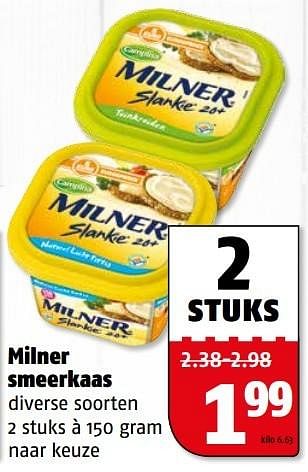 Aanbiedingen Milner smeerkaas - Milner - Geldig van 28/09/2015 tot 04/10/2015 bij Poiesz