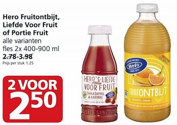 Aanbiedingen Hero fruitontbijt, liefde voor fruit of portie fruit - Hero - Geldig van 28/09/2015 tot 04/10/2015 bij Jan Linders