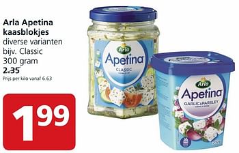 Aanbiedingen Arla apetina kaasblokjes classic - Arla - Geldig van 28/09/2015 tot 04/10/2015 bij Jan Linders