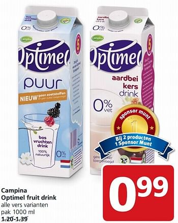 Aanbiedingen Campina optimel fruit drink - Campina - Geldig van 28/09/2015 tot 04/10/2015 bij Jan Linders