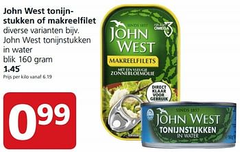 Aanbiedingen John west tonijnstukken of makreelfilet - John West - Geldig van 28/09/2015 tot 04/10/2015 bij Jan Linders