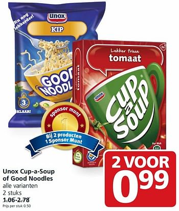 Aanbiedingen Unox cup-a-soup of good noodles - Unox - Geldig van 28/09/2015 tot 04/10/2015 bij Jan Linders