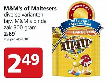 Aanbiedingen M+m`s of maltesers m+m`s pinda - Mars Snacks - Geldig van 28/09/2015 tot 04/10/2015 bij Jan Linders