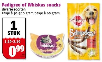 Aanbiedingen Pedigree of whiskas snacks - Pedigree - Geldig van 28/09/2015 tot 04/10/2015 bij Poiesz