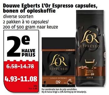 Aanbiedingen Douwe egberts l`or espresso capsules, bonen of oploskoffie - Douwe Egberts - Geldig van 28/09/2015 tot 04/10/2015 bij Poiesz