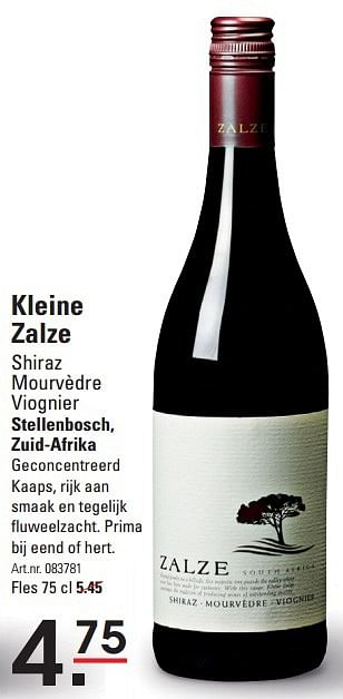 Aanbiedingen Kleine zalze shiraz mourvèdre viognier stellenbosch, zuid-afrika - Rode wijnen - Geldig van 17/09/2015 tot 05/10/2015 bij Sligro