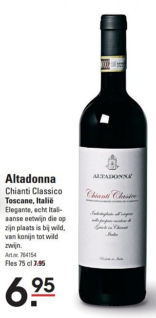 Aanbiedingen Altadonna chianti classico toscane, italië - Rode wijnen - Geldig van 17/09/2015 tot 05/10/2015 bij Sligro