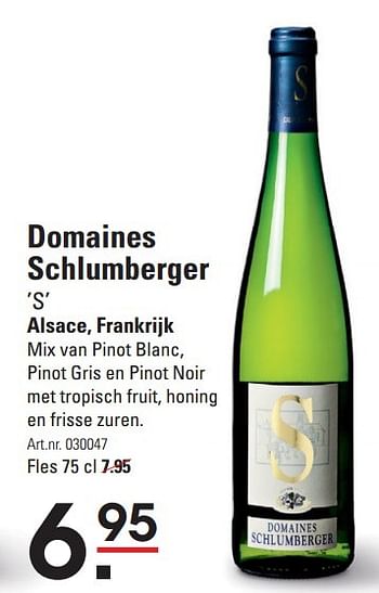 Aanbiedingen Domaines schlumberger `s` alsace, frankrijk - Witte wijnen - Geldig van 17/09/2015 tot 05/10/2015 bij Sligro