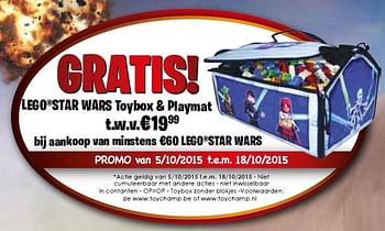 Aanbiedingen Gratis legostar wars toybox + playmat t.w.v.€19,99 bij aankoop van minstens €60 legostar wars - Lego - Geldig van 05/10/2015 tot 18/10/2015 bij ToyChamp