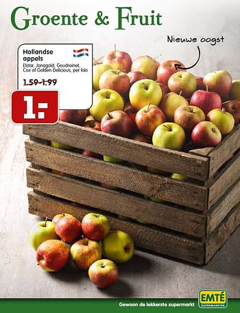 Aanbiedingen Hollandse appels - Huismerk - Em-té - Geldig van 04/10/2015 tot 10/10/2015 bij Em-té