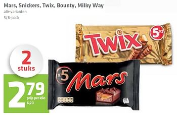 Aanbiedingen Mars, snickers, twix, bounty, milky way - Mars Snacks - Geldig van 01/10/2015 tot 07/10/2015 bij Attent