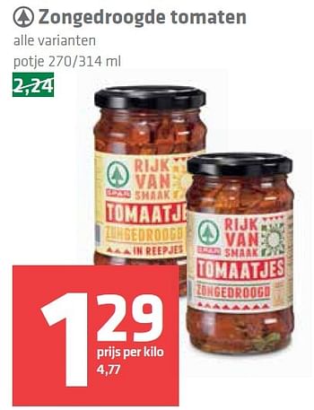 Aanbiedingen Zongedroogde tomaten - Spar - Geldig van 01/10/2015 tot 07/10/2015 bij Spar
