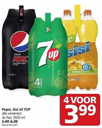 Aanbiedingen Pepsi, sisi of 7up - Sisi - Geldig van 05/10/2015 tot 11/10/2015 bij Jan Linders