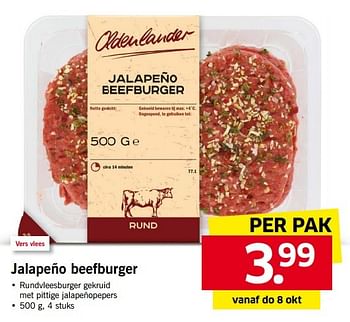 Aanbiedingen Jalapeño beefburger - Oldenlander - Geldig van 05/10/2015 tot 11/10/2015 bij Lidl