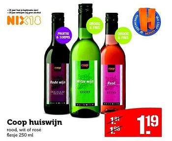 Aanbiedingen Coop huiswijn rood, wit of rosé flesje - Rode wijnen - Geldig van 05/10/2015 tot 11/10/2015 bij Coop