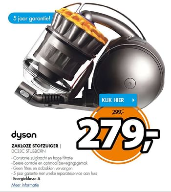 Aanbiedingen Dyson zakloze stofzuiger dc33c stubborn - Dyson - Geldig van 05/10/2015 tot 11/10/2015 bij Expert