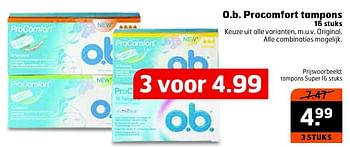 Aanbiedingen O.b. procomfort tampons - OB - Geldig van 06/10/2015 tot 11/10/2015 bij Trekpleister