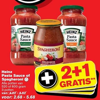 Aanbiedingen Heinz pasta sauce of spagheroni  - Heinz - Geldig van 07/10/2015 tot 13/10/2015 bij Hoogvliet